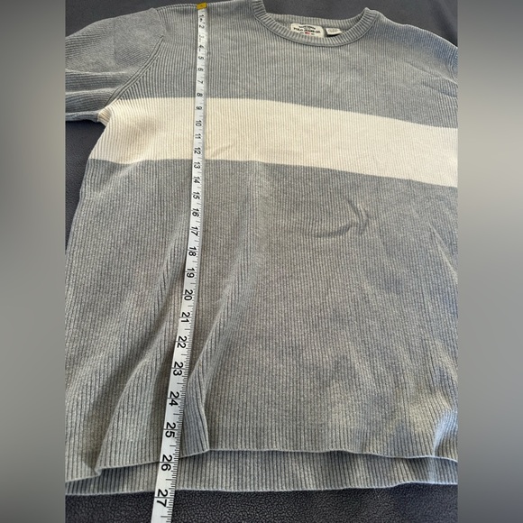 Vintage Men's Ralph Lauren Polo Jeans Co. Grey & Cream Striped Sweater Grey XL. - Picture 4 of 11